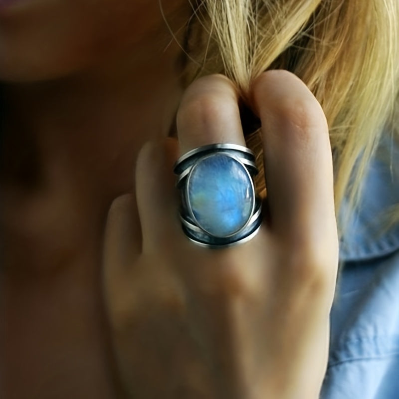 Statement Silver Oval Moonstone Ring
