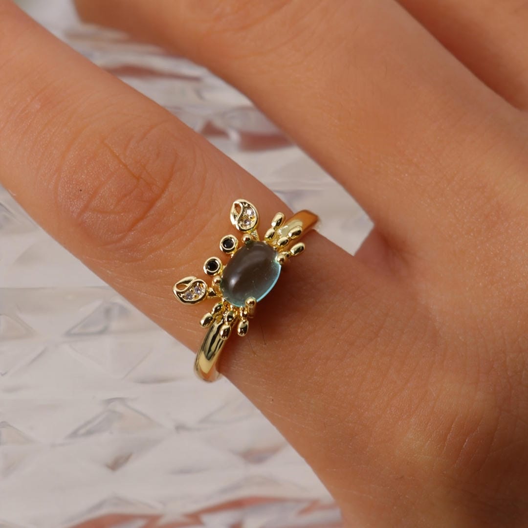 Gemstone Mini Crab Adjustable Ring