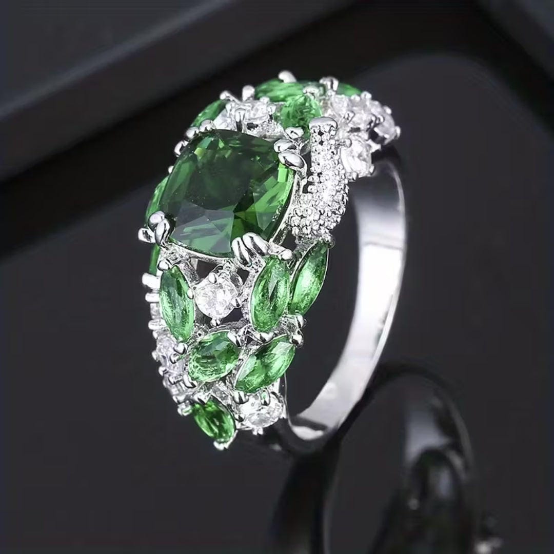 Emerald Floral Cluster Ring