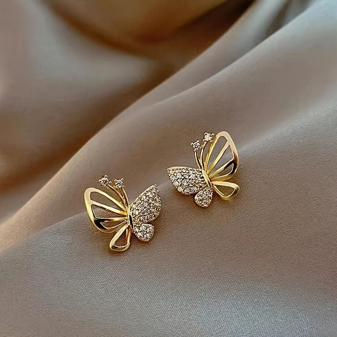 Butterfly Pavé Gold Stud Earrings