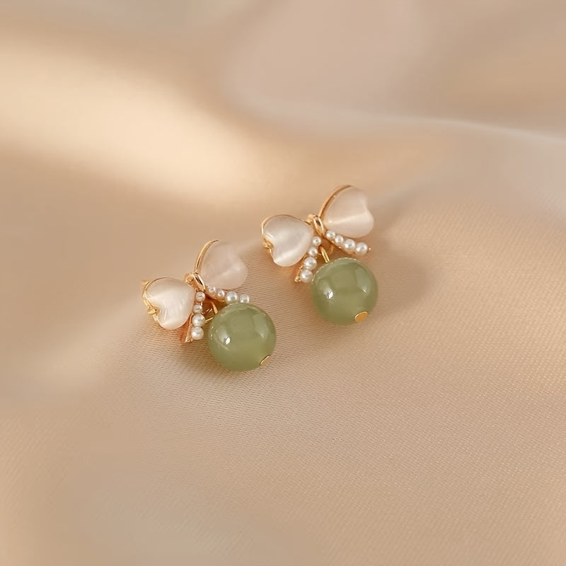 Bead Bow Stud Earrings