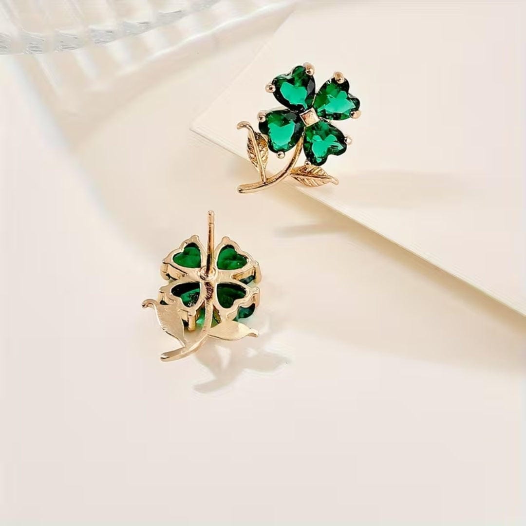 Emerald Clover Stud Earrings