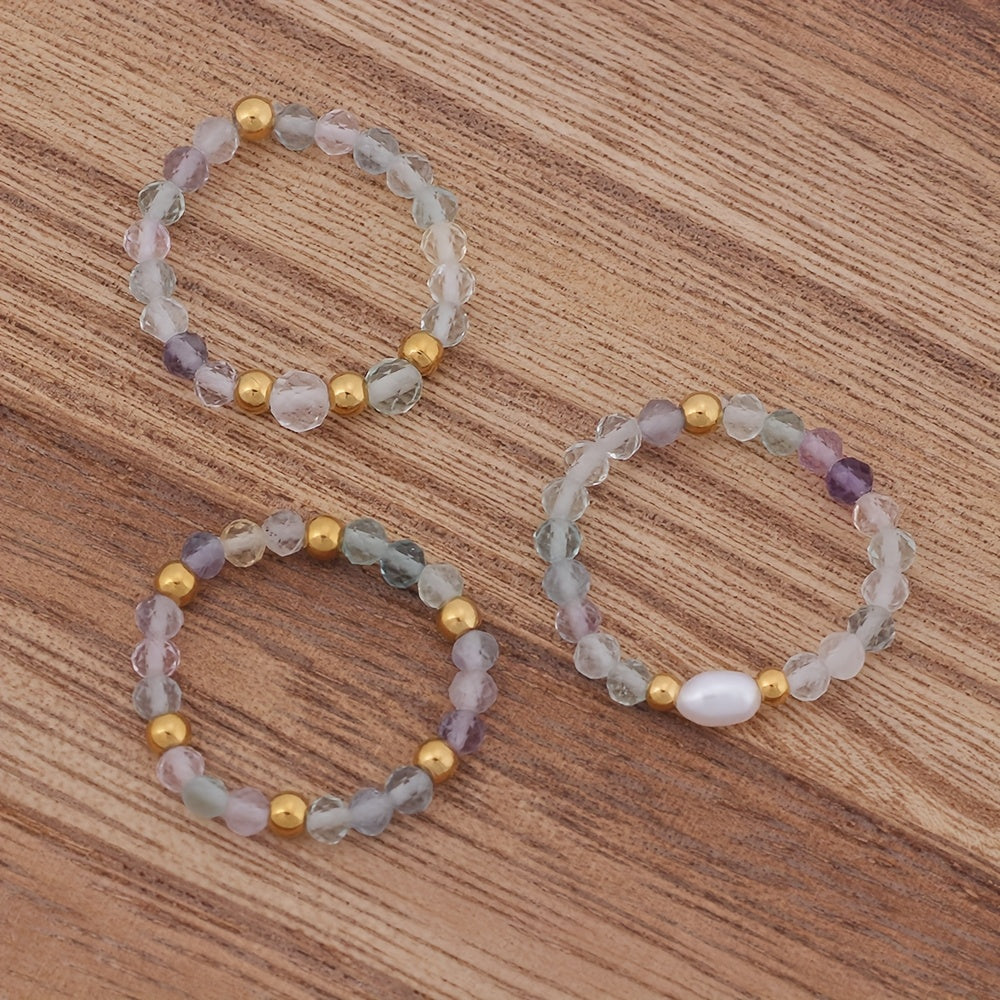 3pcs Set Amethyst Beaded Rings