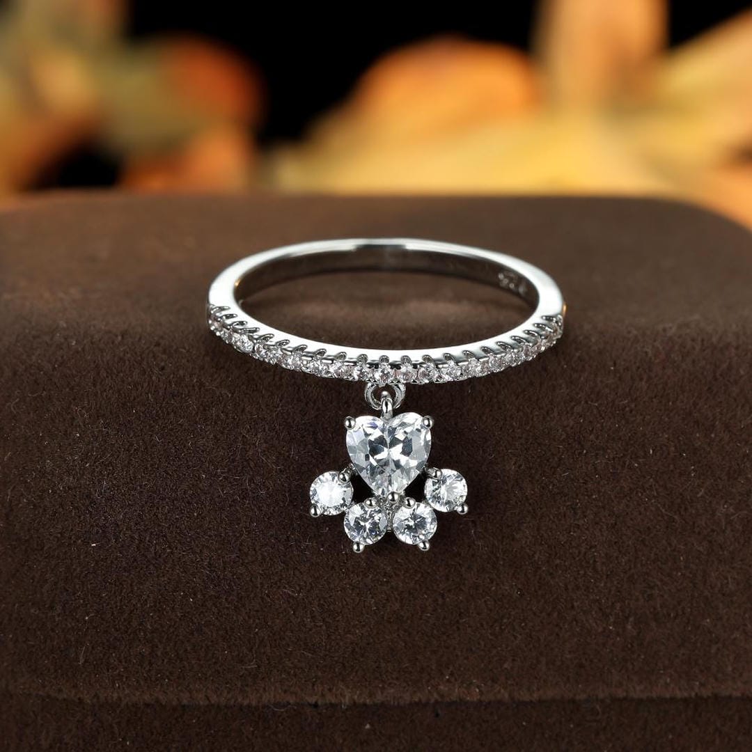 Dog Paw Charm Pavé Ring