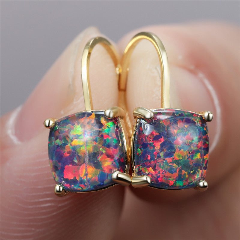 Multicolor Opal Gold Hoop Earrings