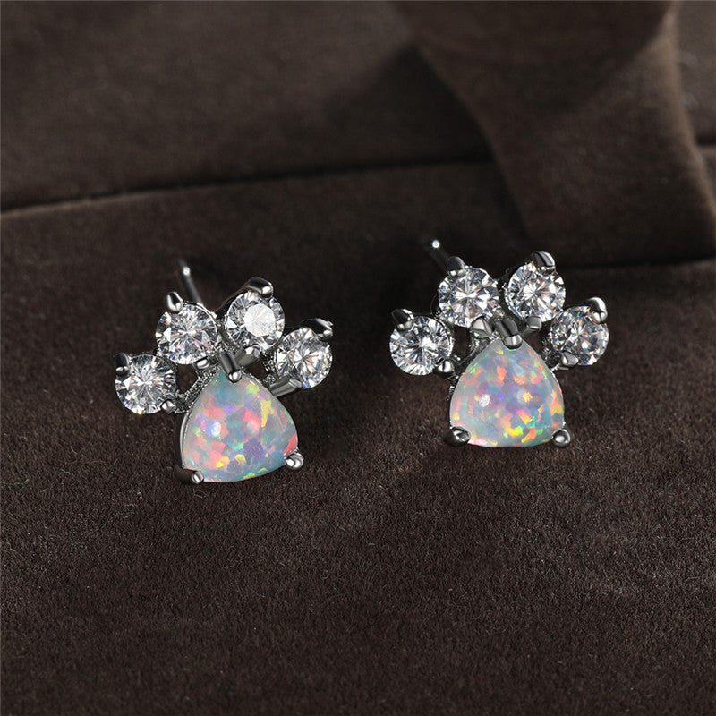 Opal Crown Paw Stud Earrings