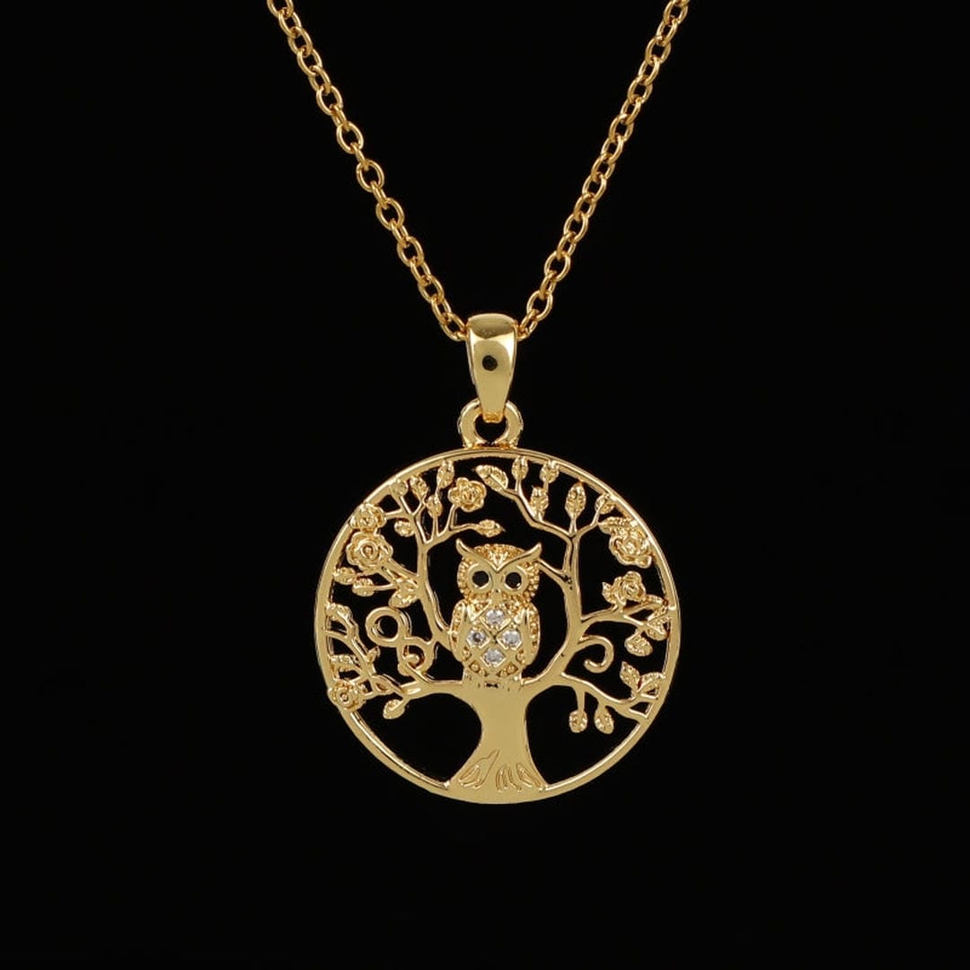 Gold Owl Forest Zirconia Necklace