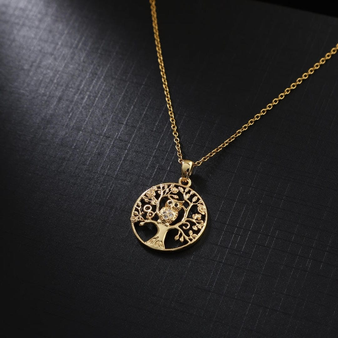 Gold Owl Forest Zirconia Necklace