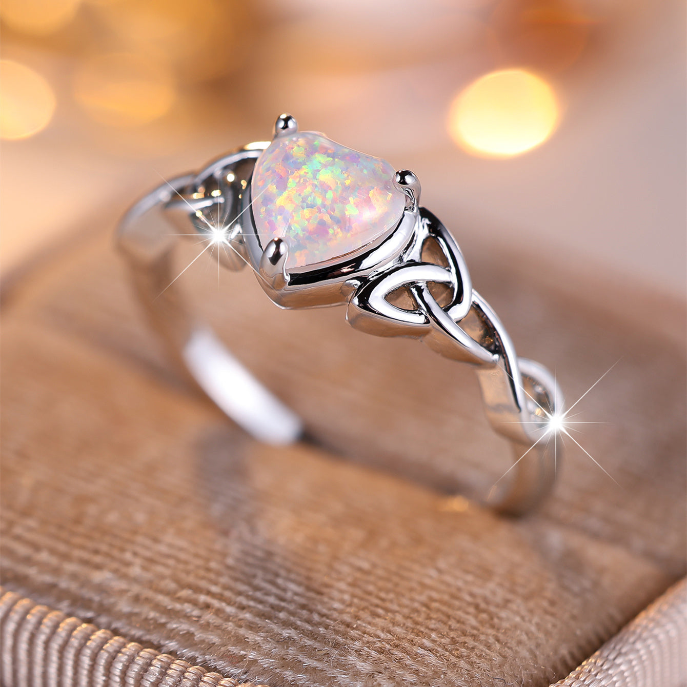 Heart Shaped White Opal Wrap Ring