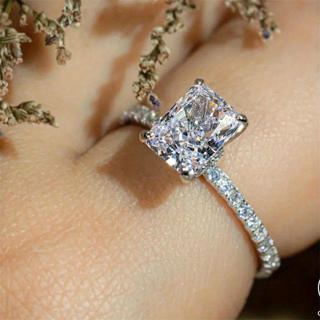 Radiant Solitaire Pave Crystal Ring