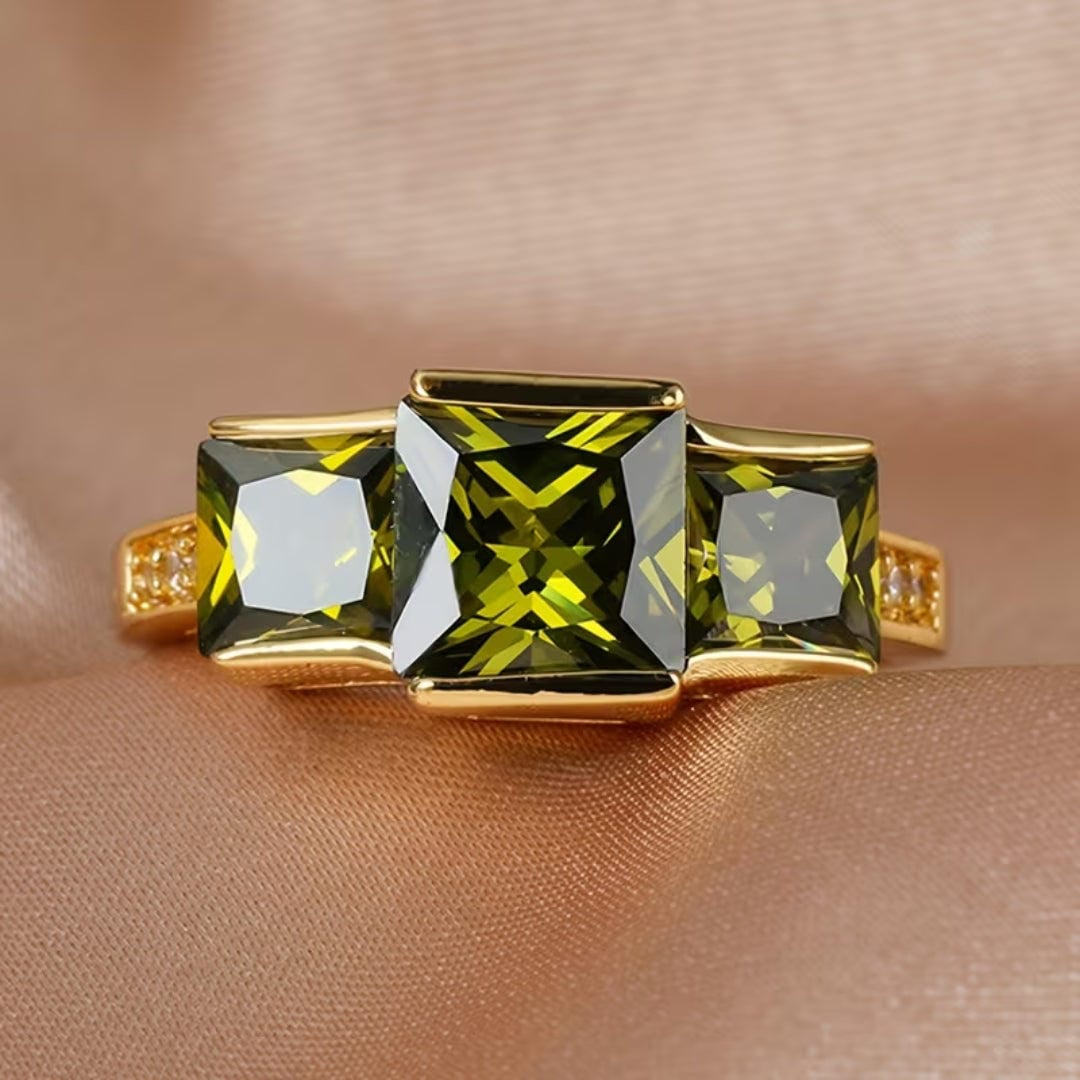 Olive Green Triple Stone Ring