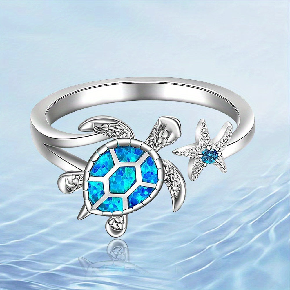Blue Sea Turtle Starfish Ring