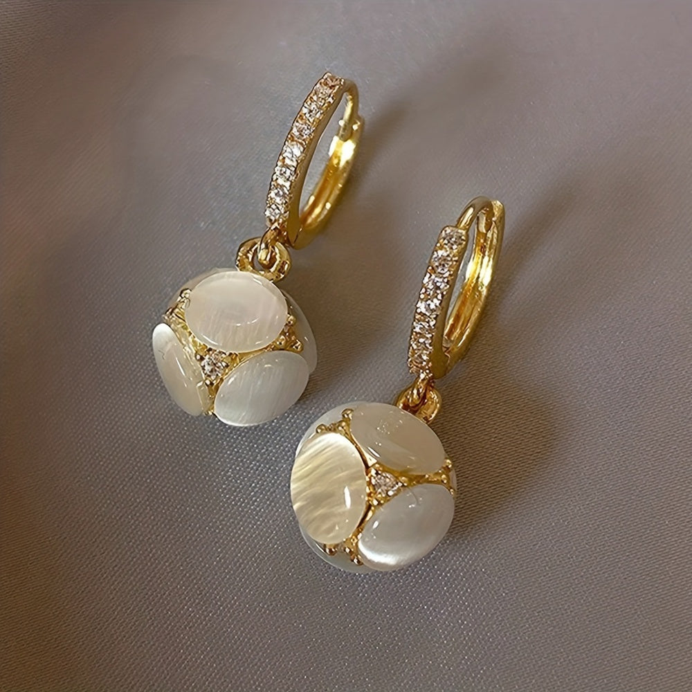 White Stone Drop Hoop Earrings