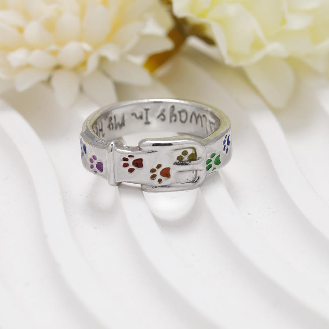 "Always In My Heart" Paw Collar Ring