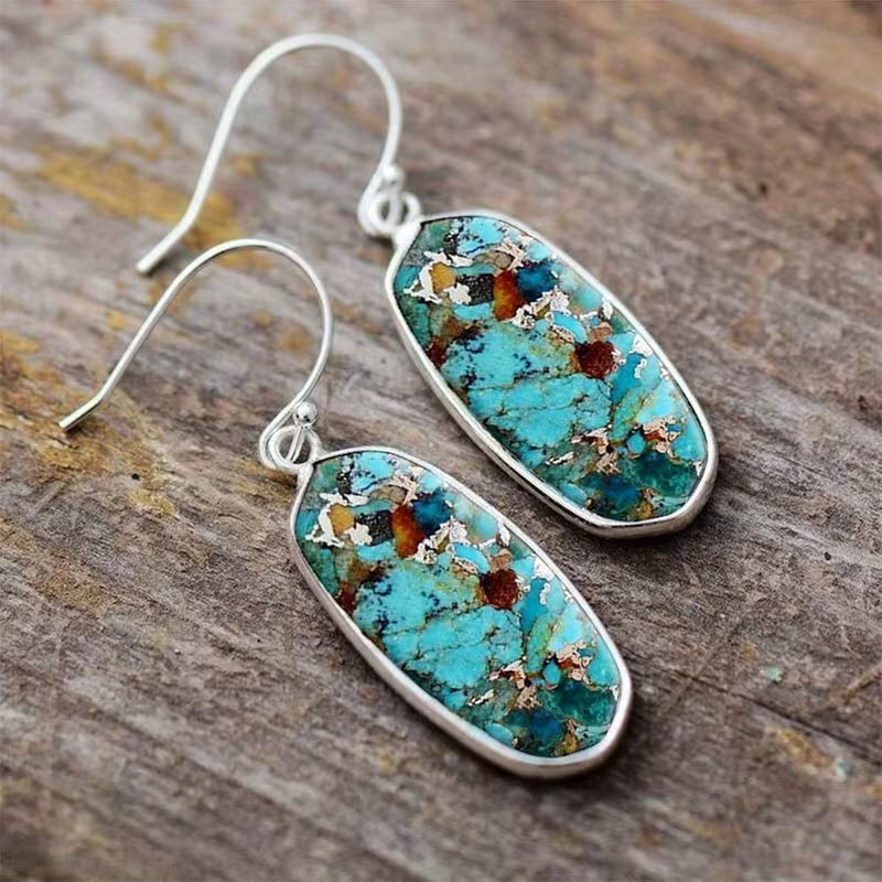Vintage Boho Elongated Turquoise Earrings