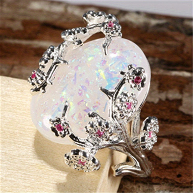 Floral Shiny Opal Statement Ring