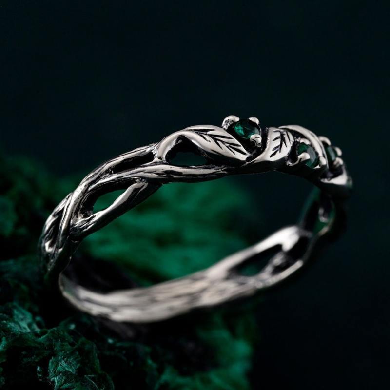 Bohemian Leaf Emerald Ring