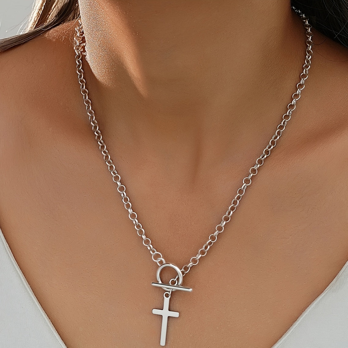 Trendy Toggle White Gold Cross Necklace