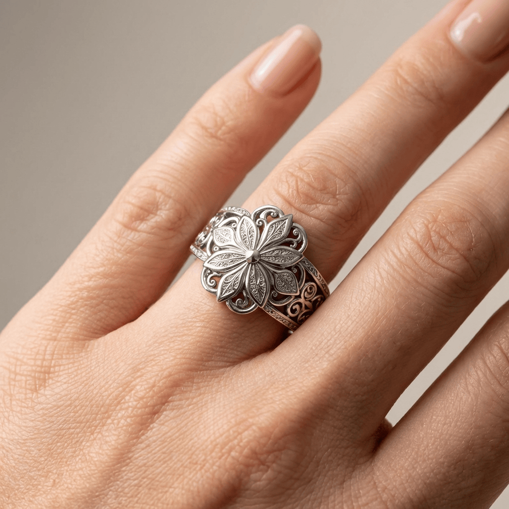 Silver Flower Zirconia Ring