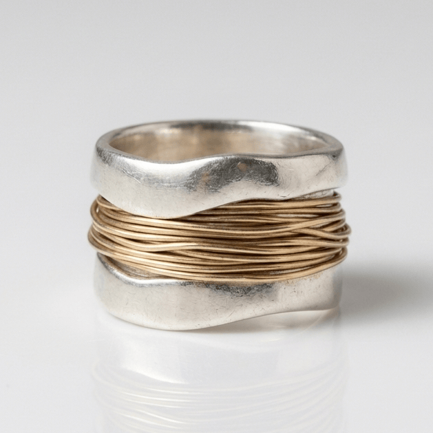 Handmade Silver Gold Wire Wrap Ring