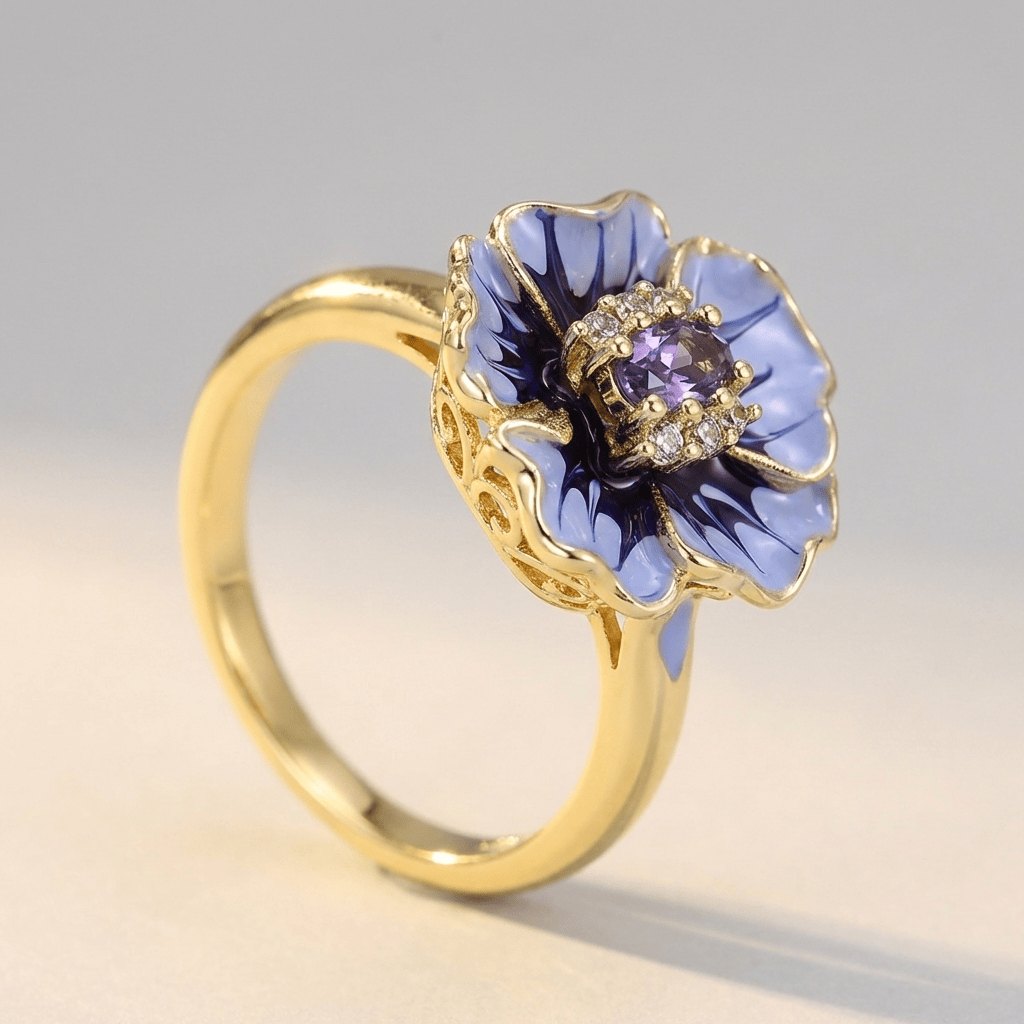 Blue Blossom Charm Gold Ring