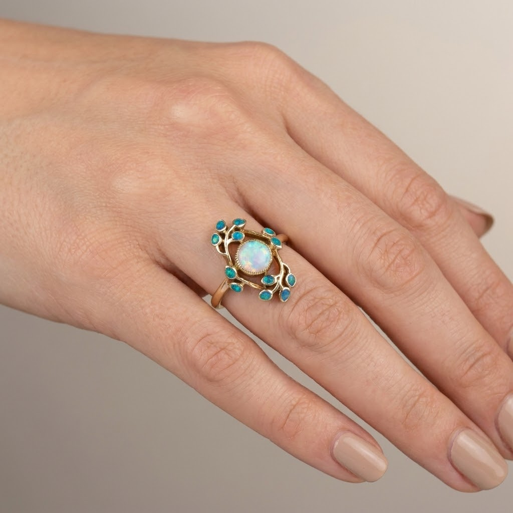 Vintage Opal Flower Ring