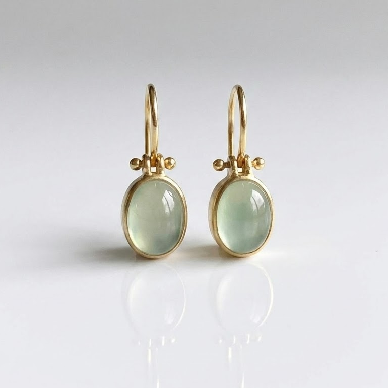 Green Drop Gold Earrings