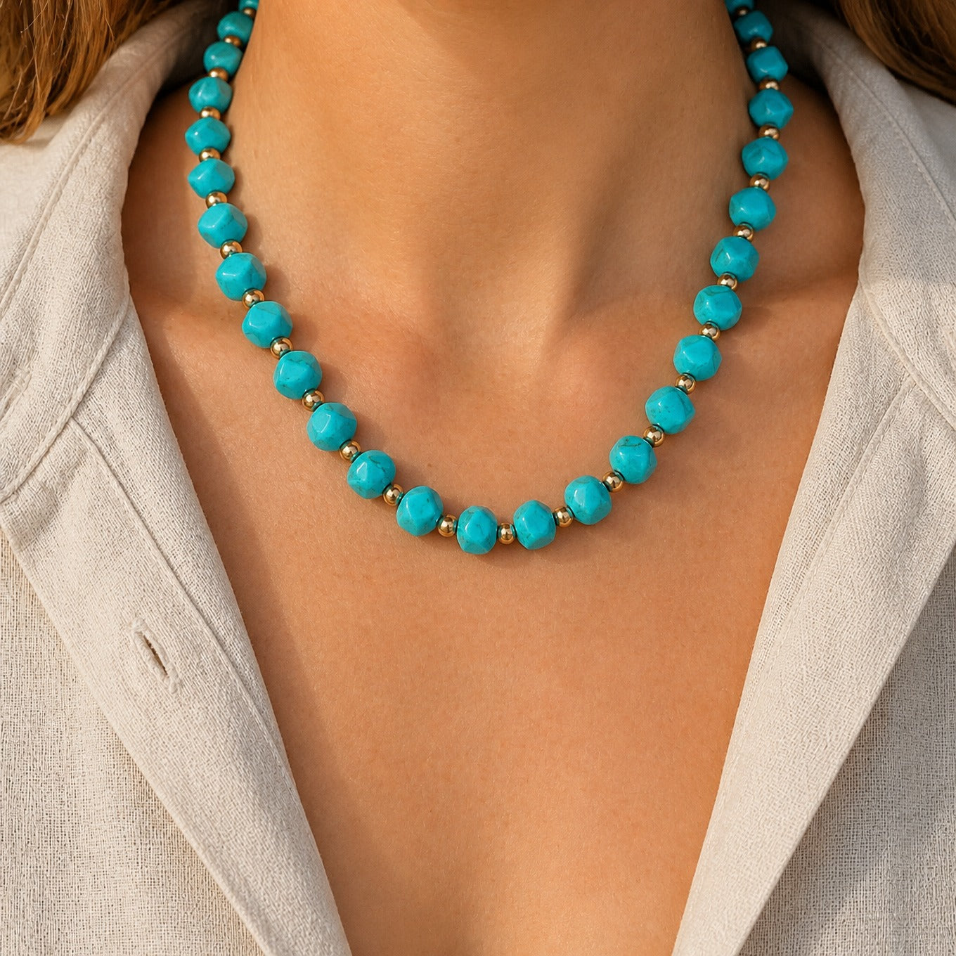 Turquoise Bead & Gold Accent Necklace