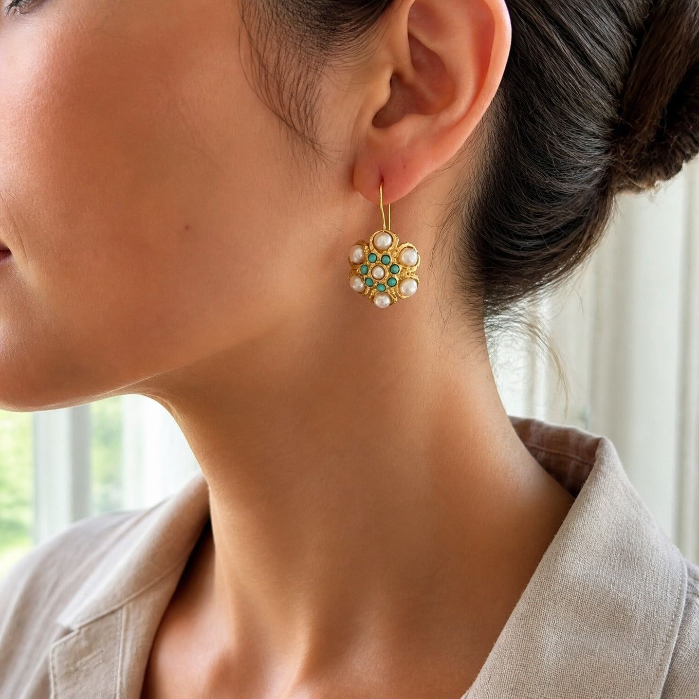 Pearl Flower Turquoise Earrings