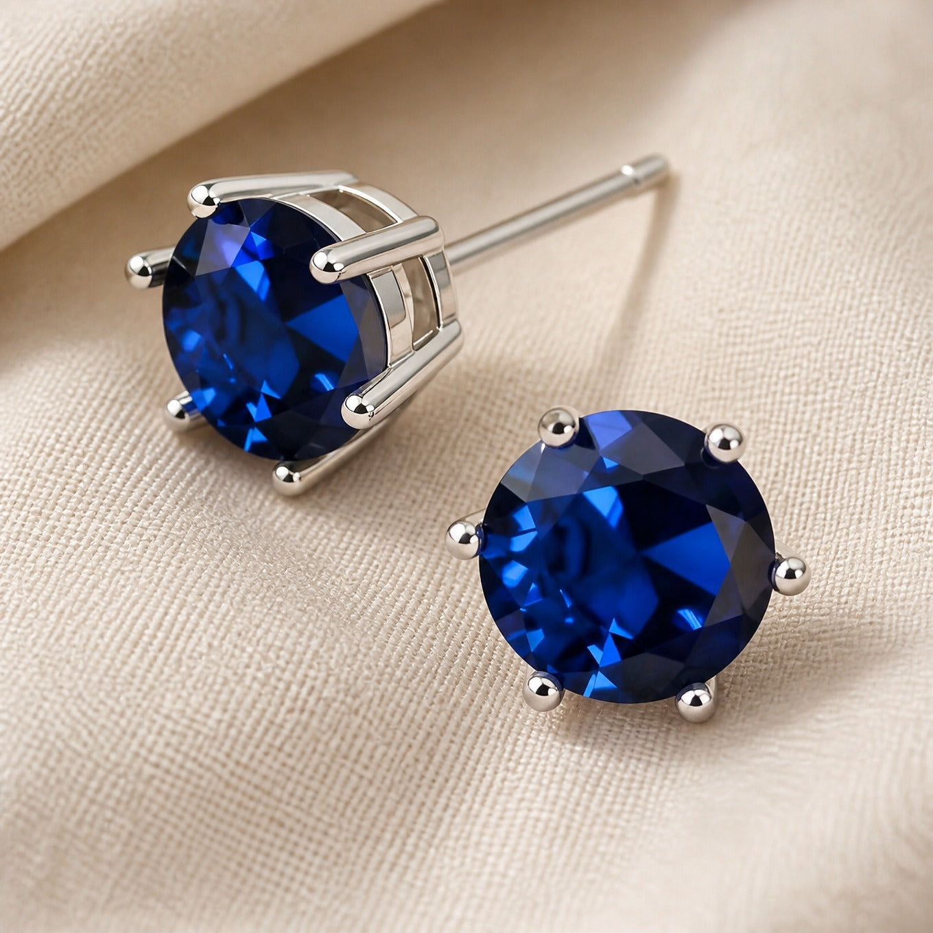 Round Sapphire Stud Earrings