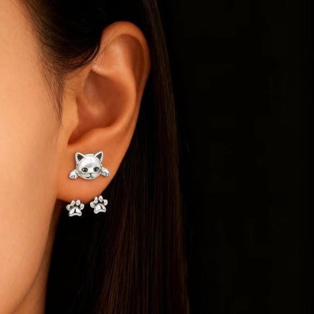 Cat Head Paw Drop Earrings