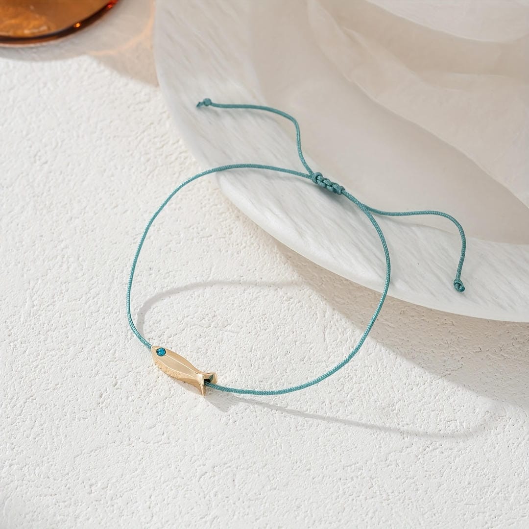 Minimalist Gold Fish Cord Anklet