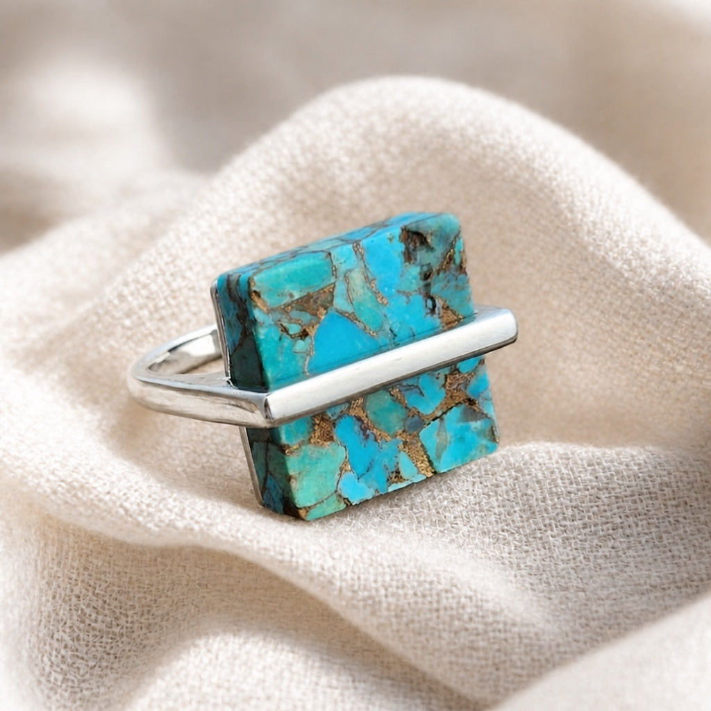 Exquisite Turquoise Cube Ring