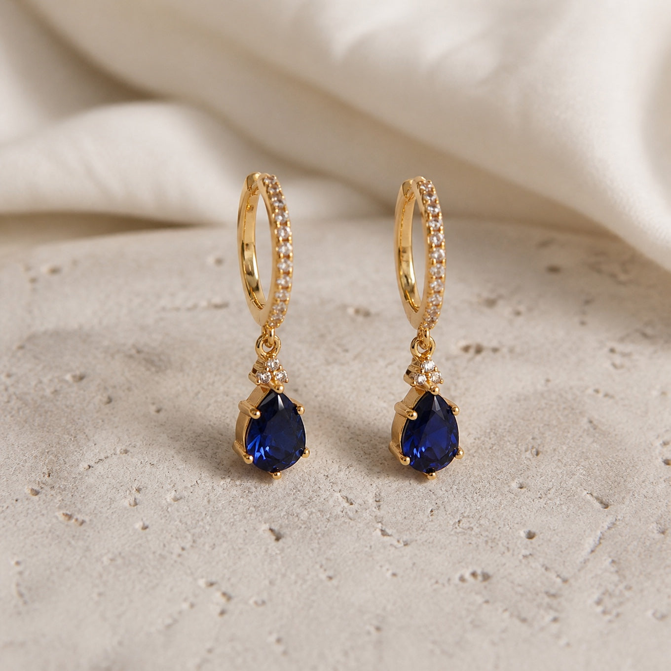 Gold Sapphire Stone Hoop Earrings