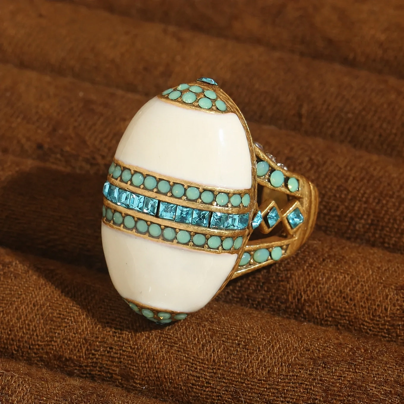 White Enamel Opal Ring