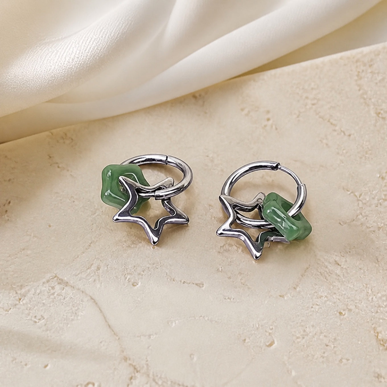 Retro Jade Star Earrings