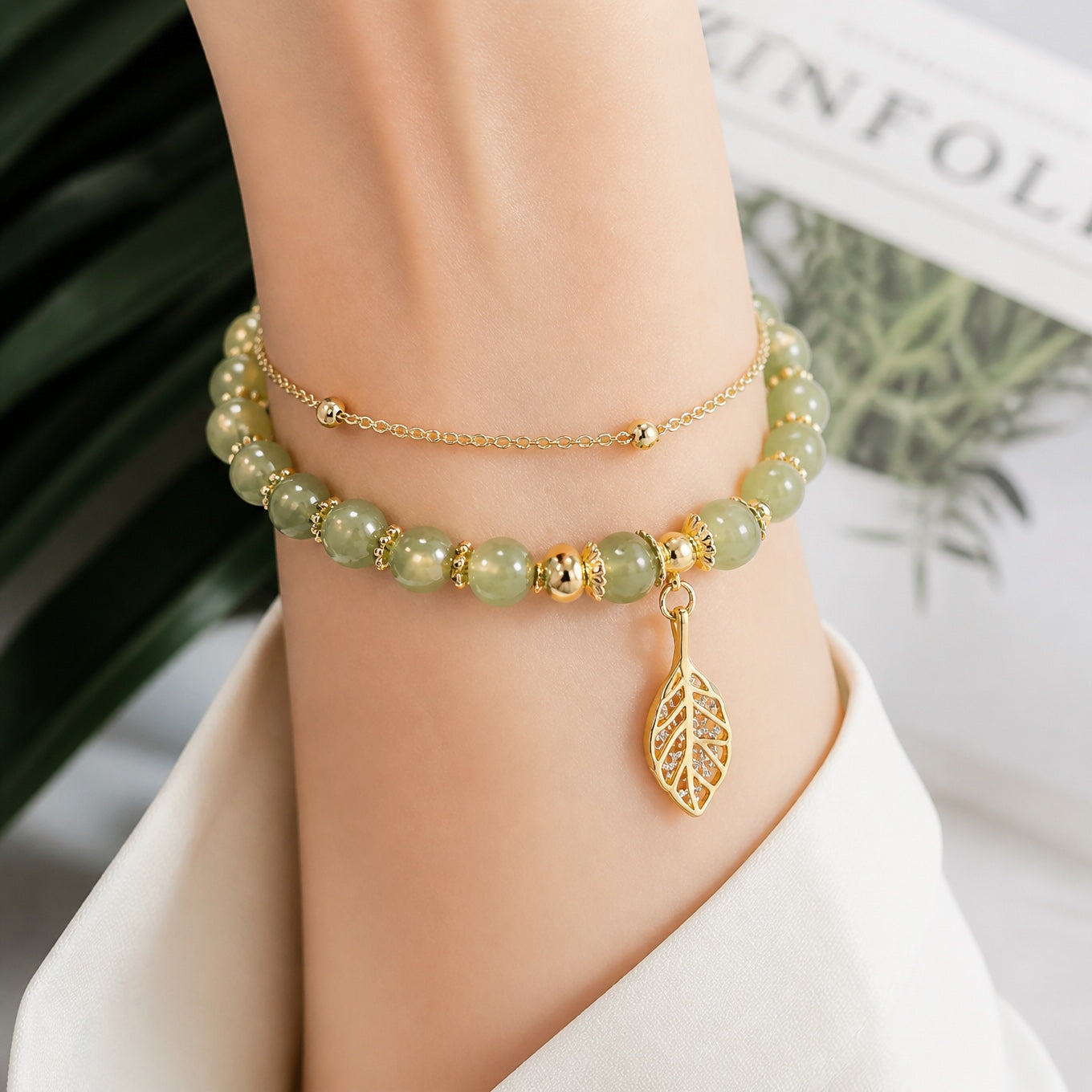 Jade Beaded Double Layer Bracelet