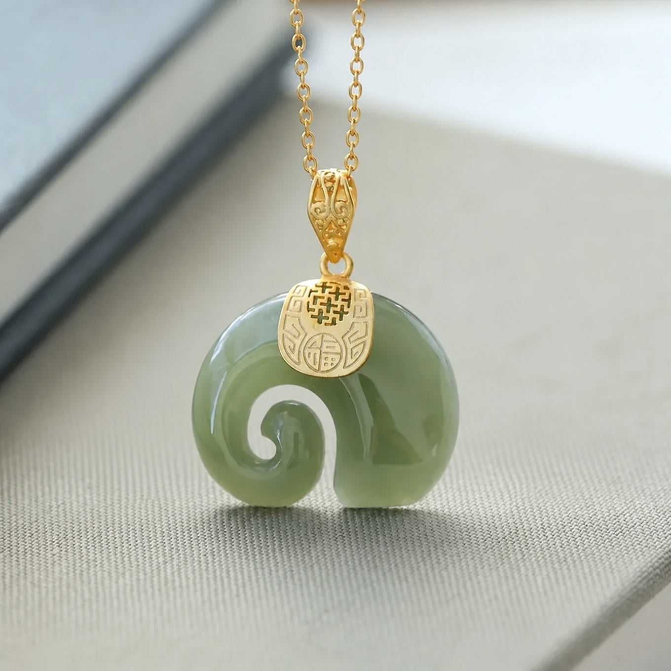 Jade Elephant Gold Necklace