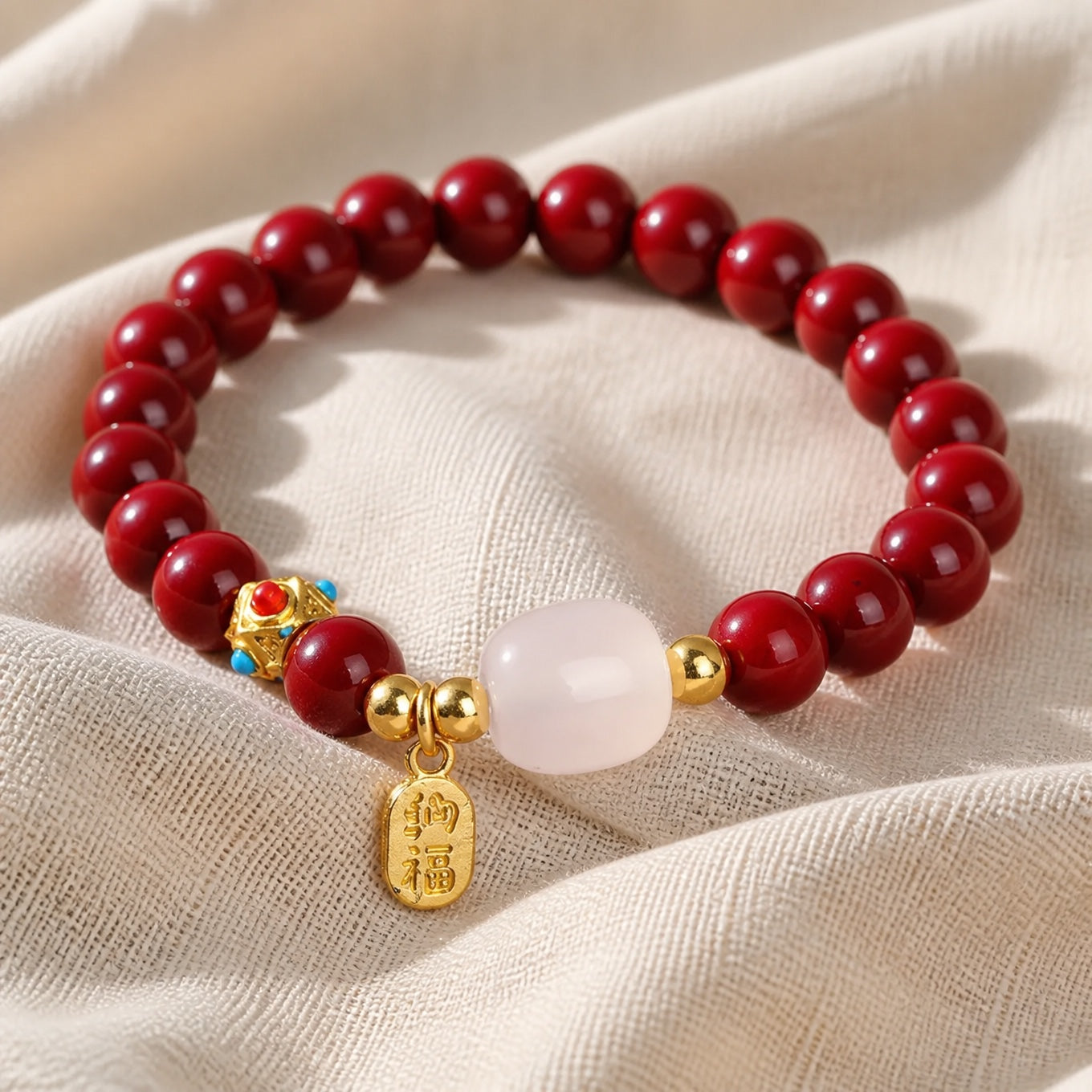 Cinnabar Jade Gold Chip Bracelet