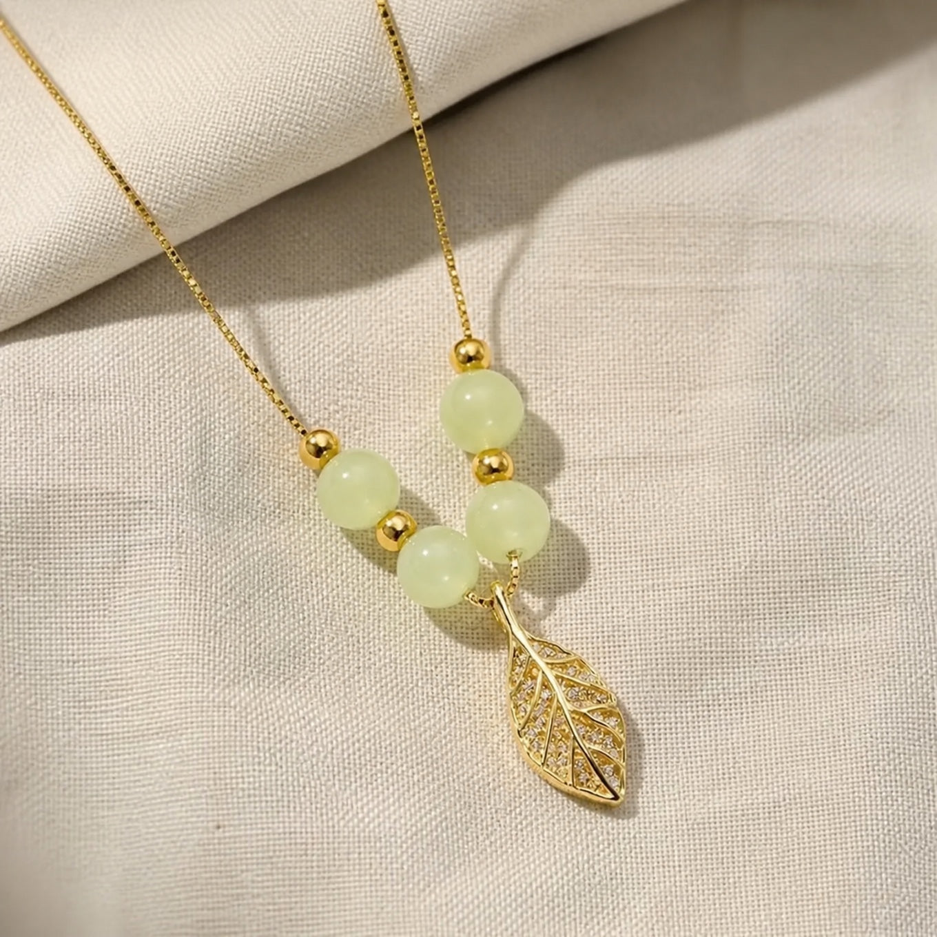 Gold Leaf Jade Bead Necklace