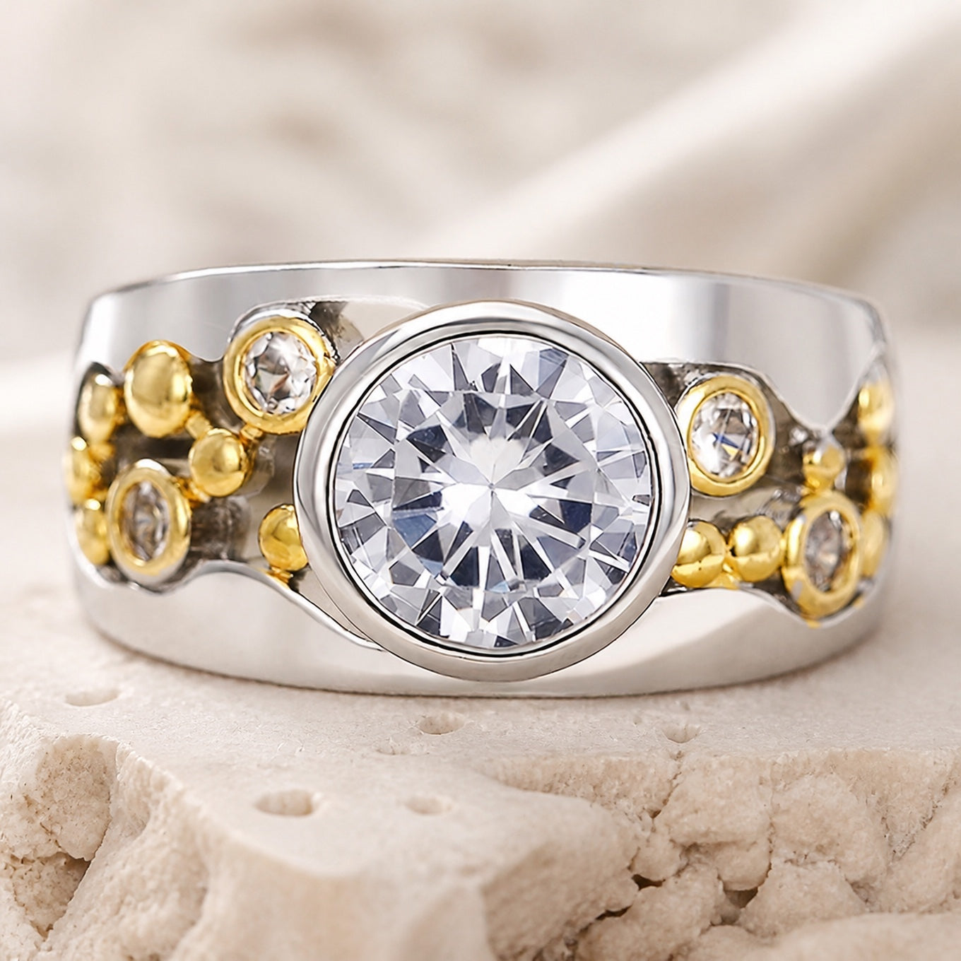 Golden Two Tone Zirconia Ring