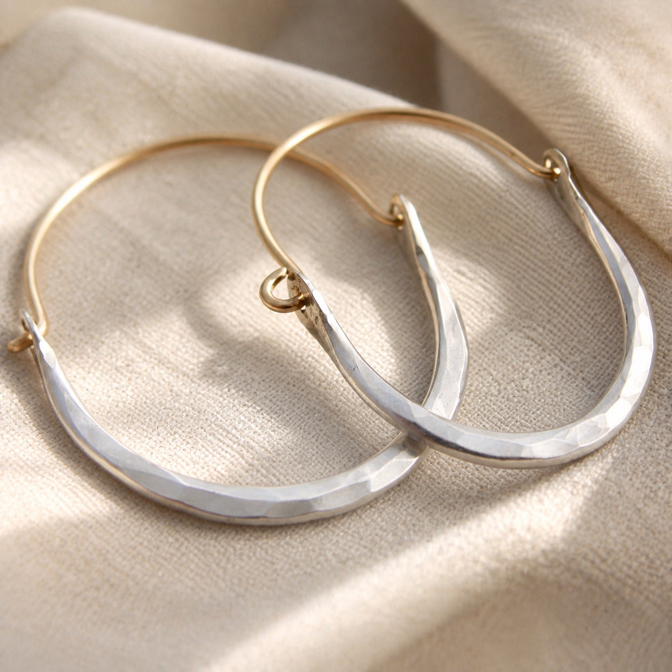 Minimalist Hammered Silver Hoop Earrings