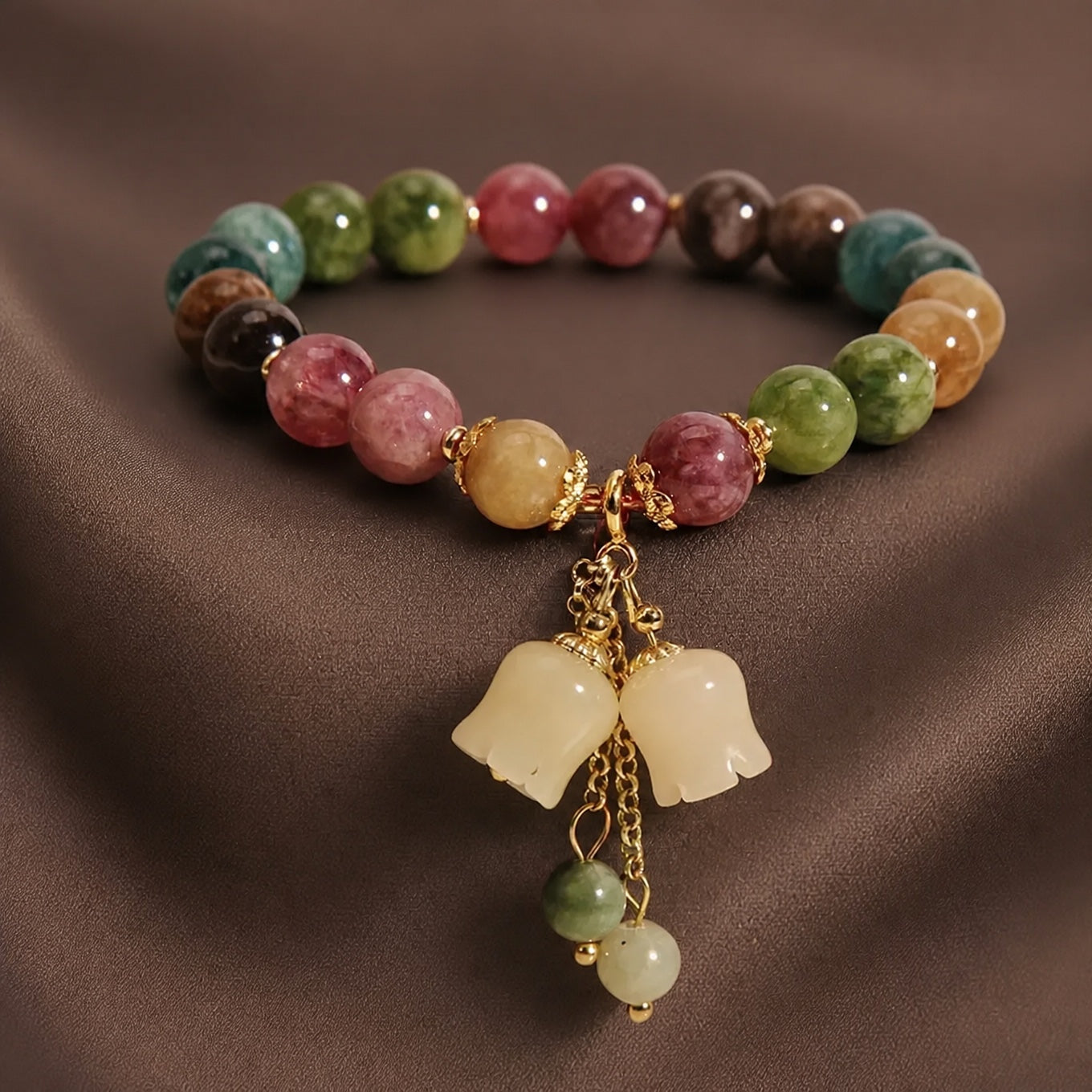 Radiant Jade Beaded Charm Bracelet