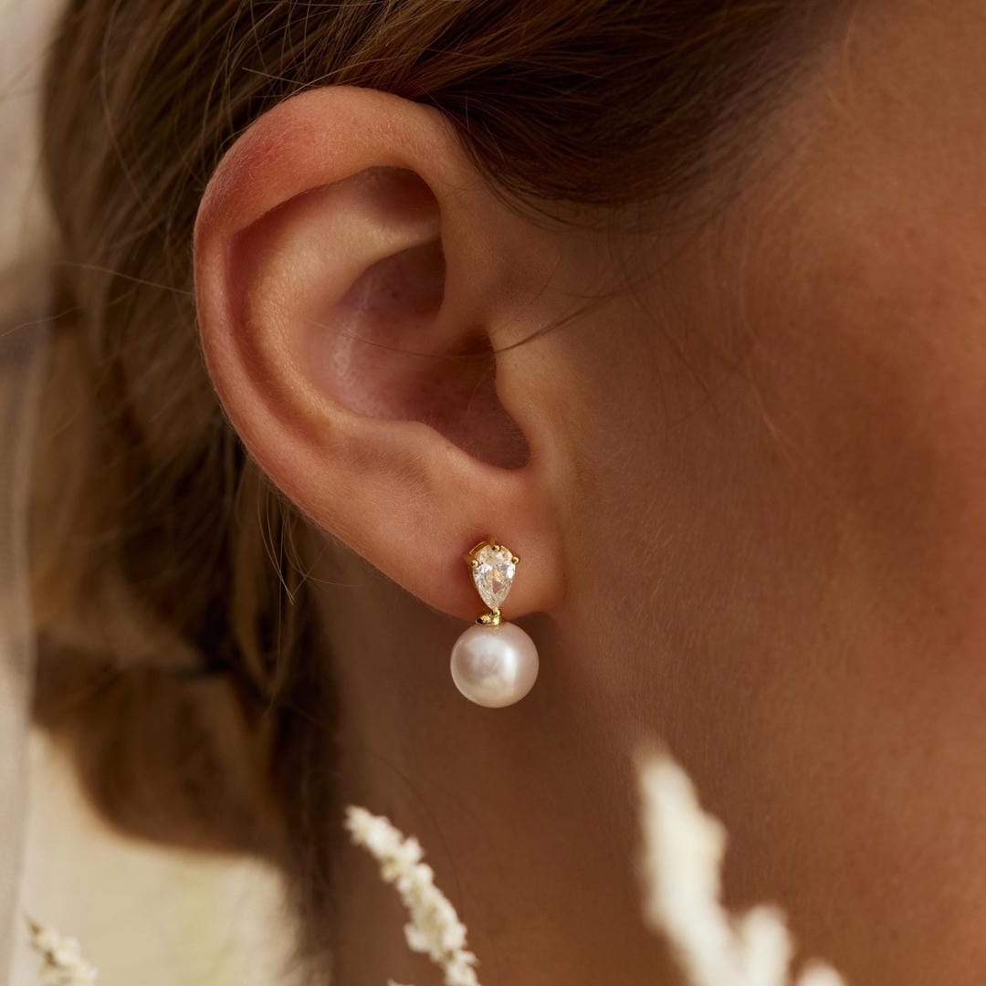 Classic Pearl Teardrop Stud Earrings