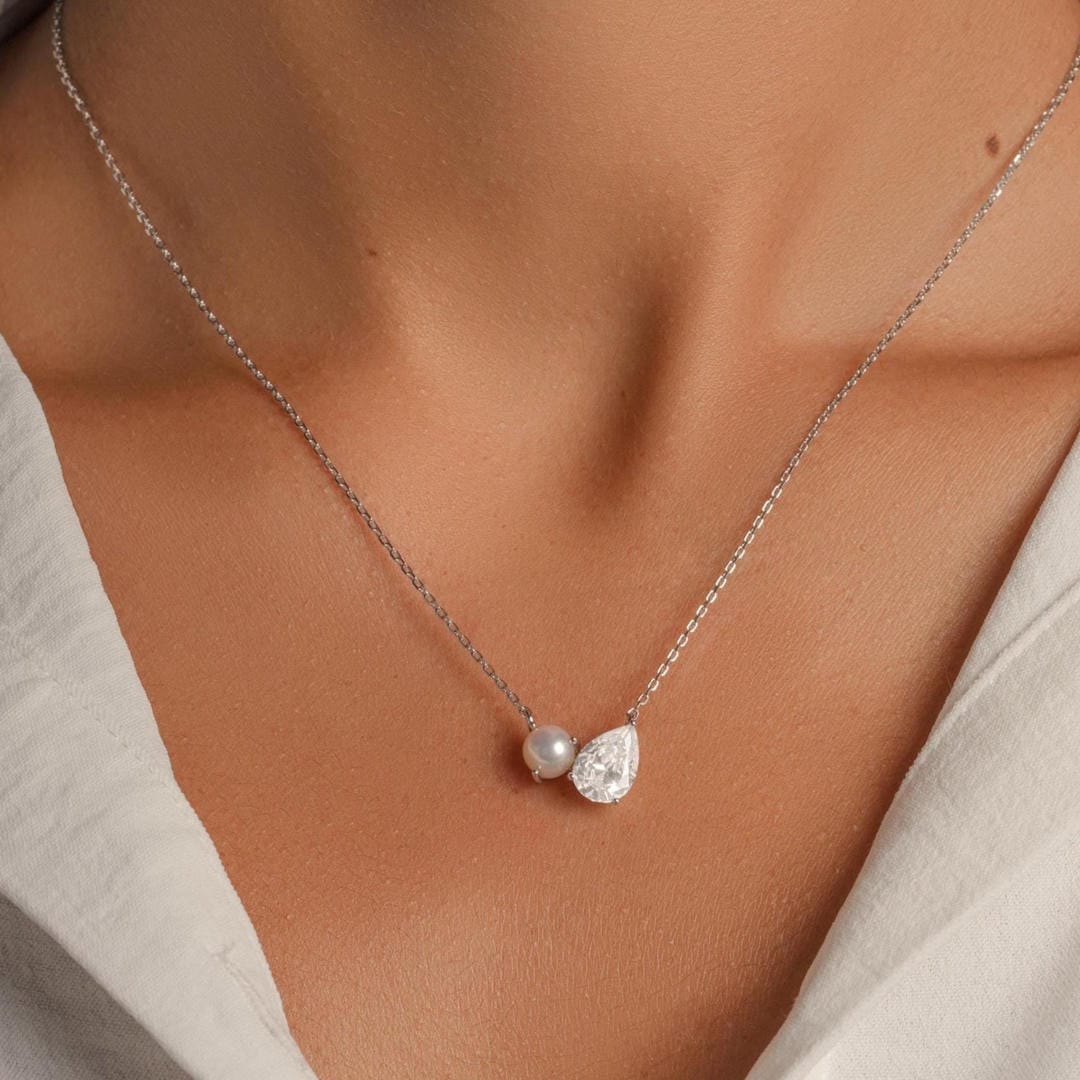 Pearl Teardrop Duo Charm Necklace