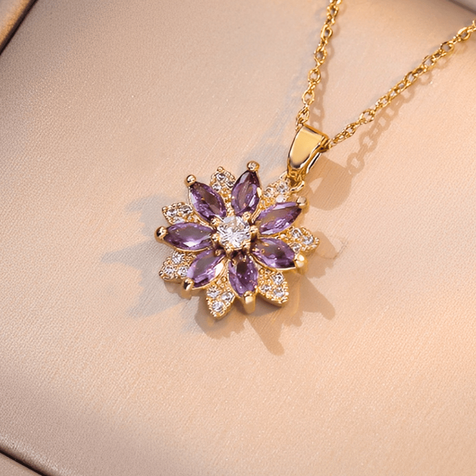 Gemstone Flower Charm Necklace