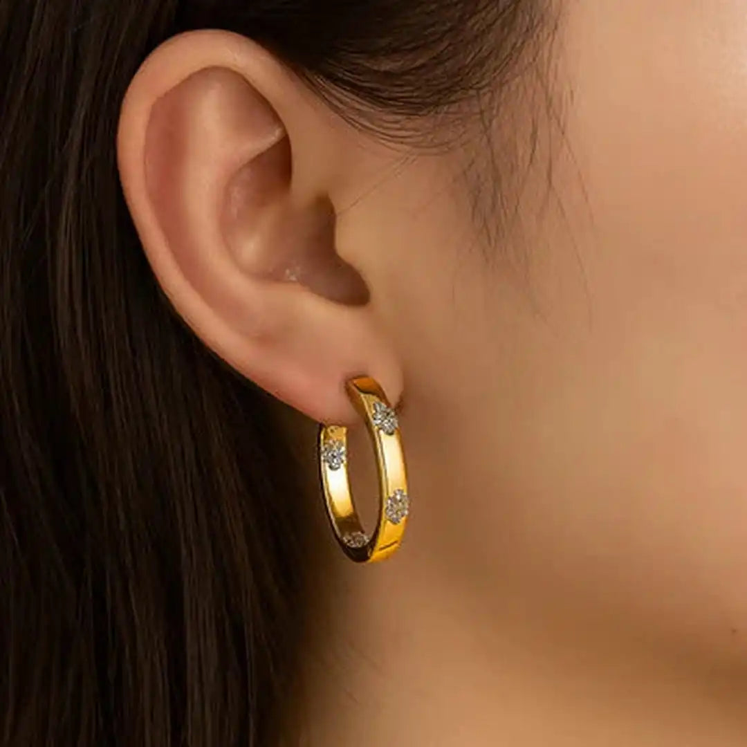 Vintage Golden Flower Hoop Earrings