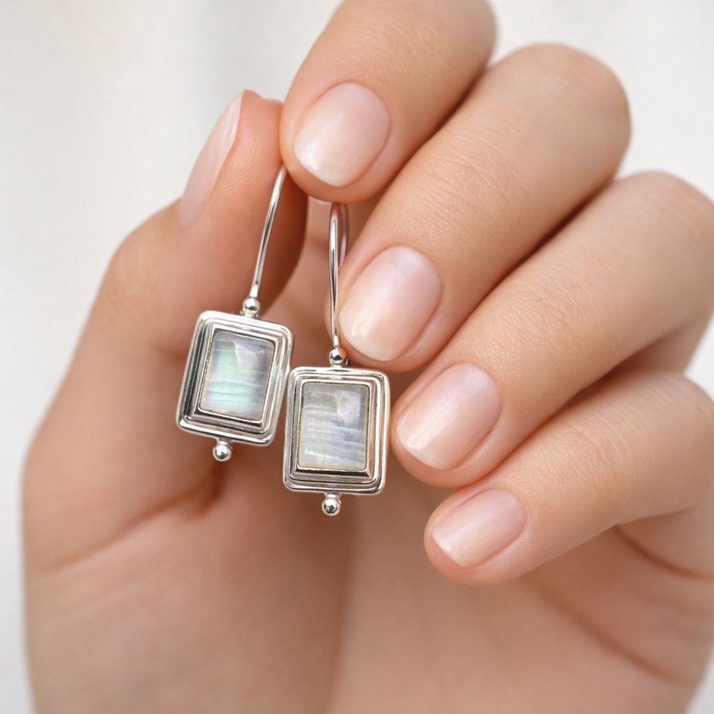 Chic Square Moonstone Earrings