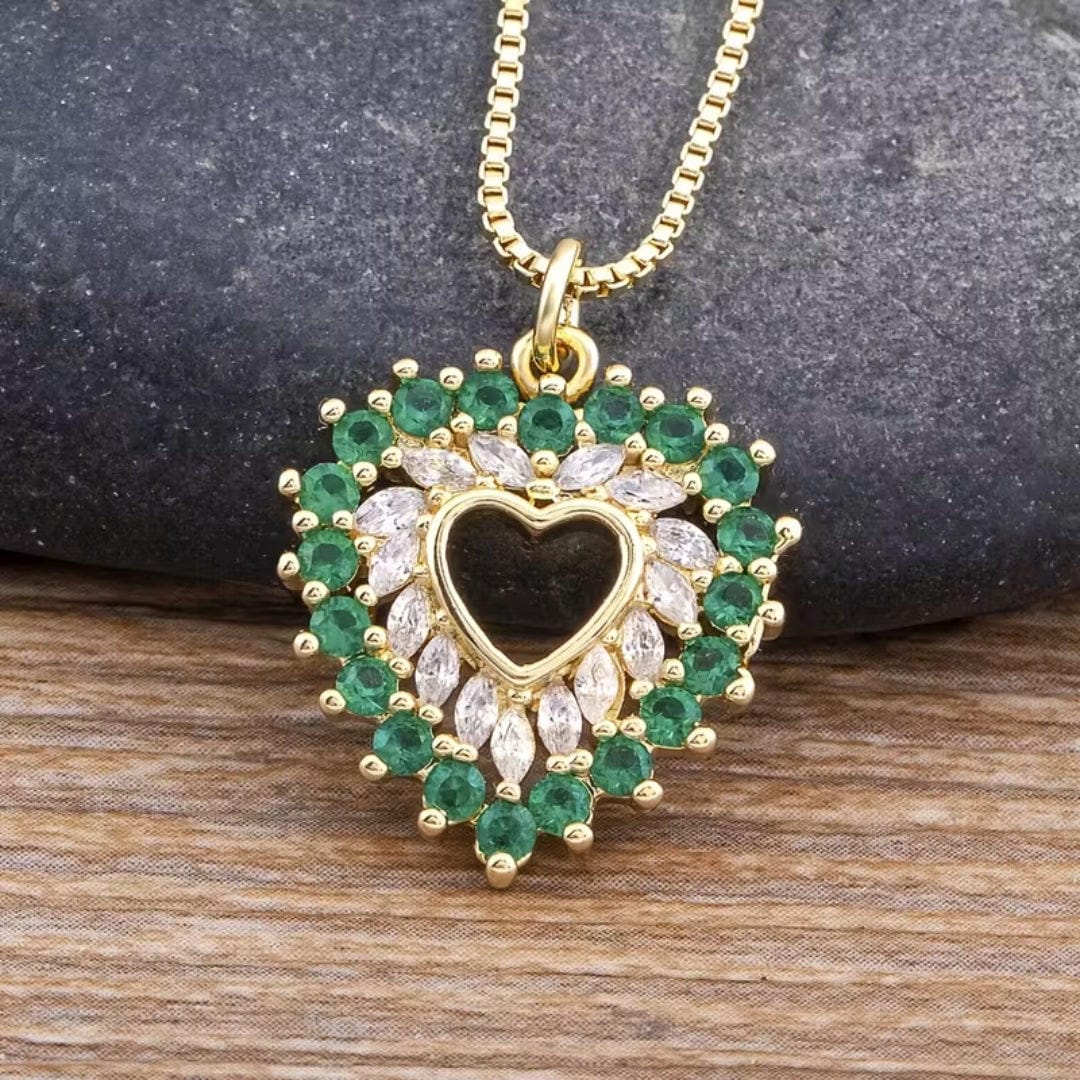 Emerald Heart Halo Necklace