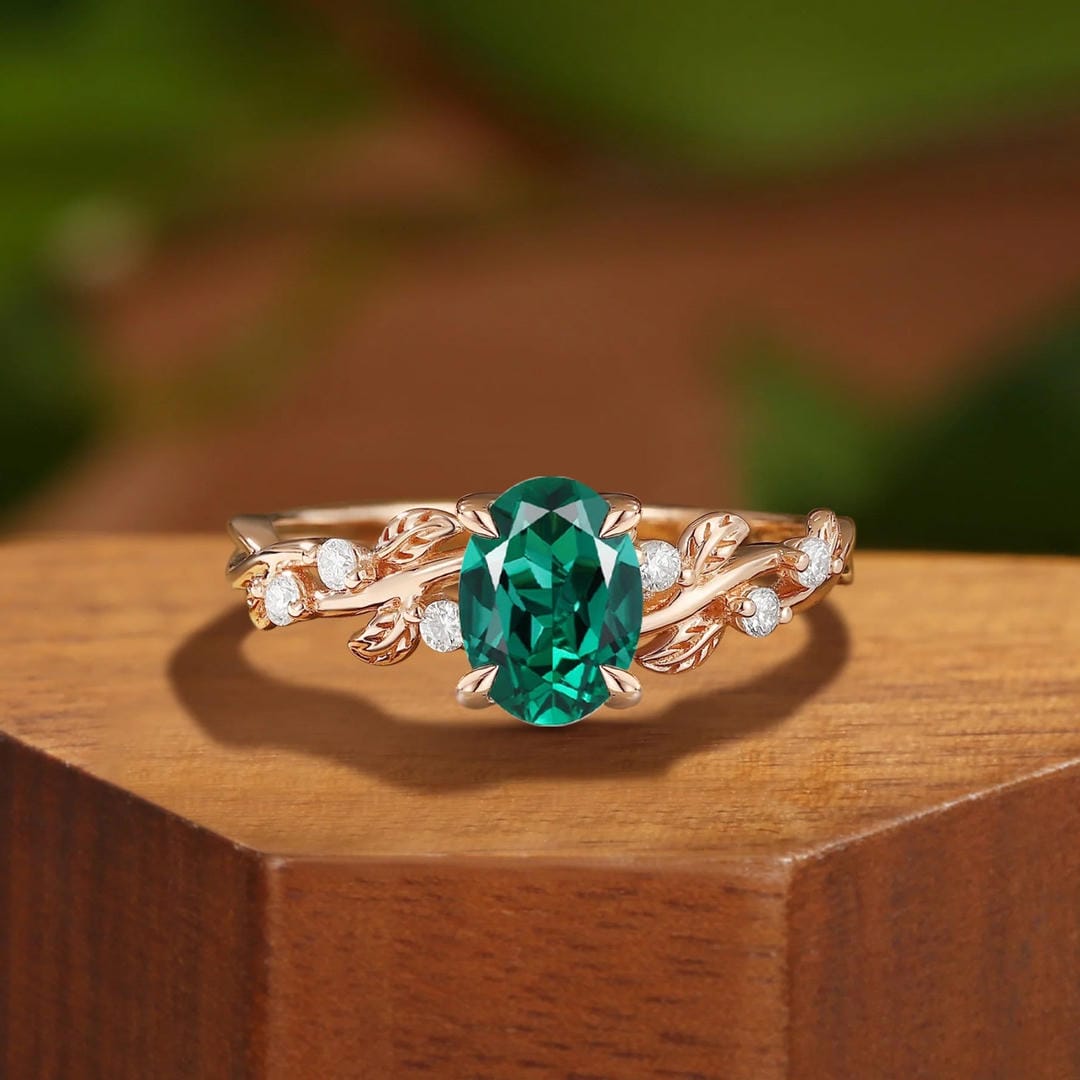 Emerald Leaf Vine Promise Ring